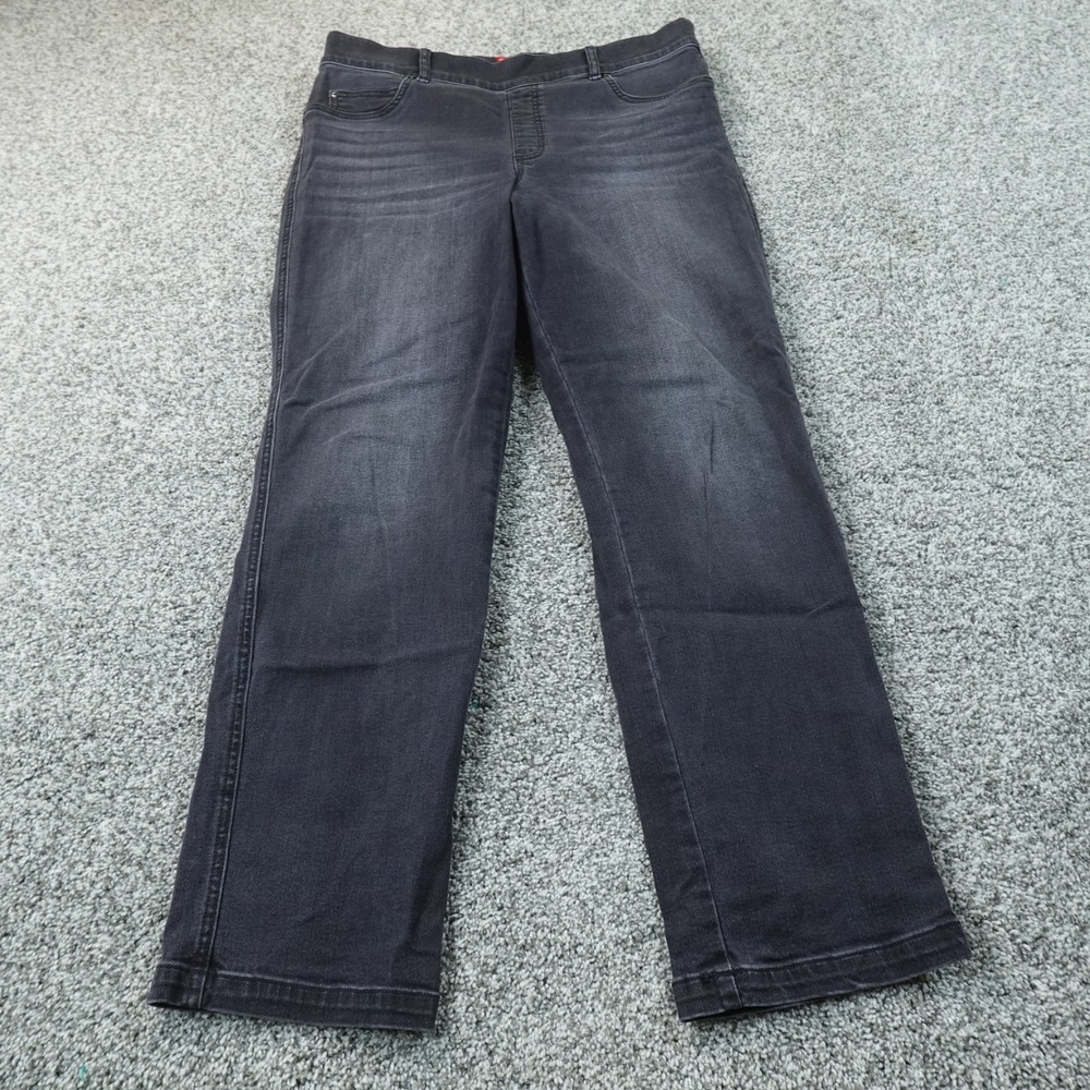 Spanx Jeans Womens XL Dark Black Denim Pants Pull On Straight Stretch High Rise
